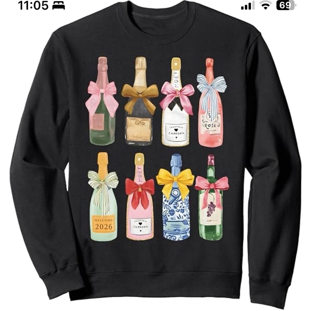 Champagne Bottle Graphic Sweatshirt Coquette Girls Night Large - Picture 5 of 5